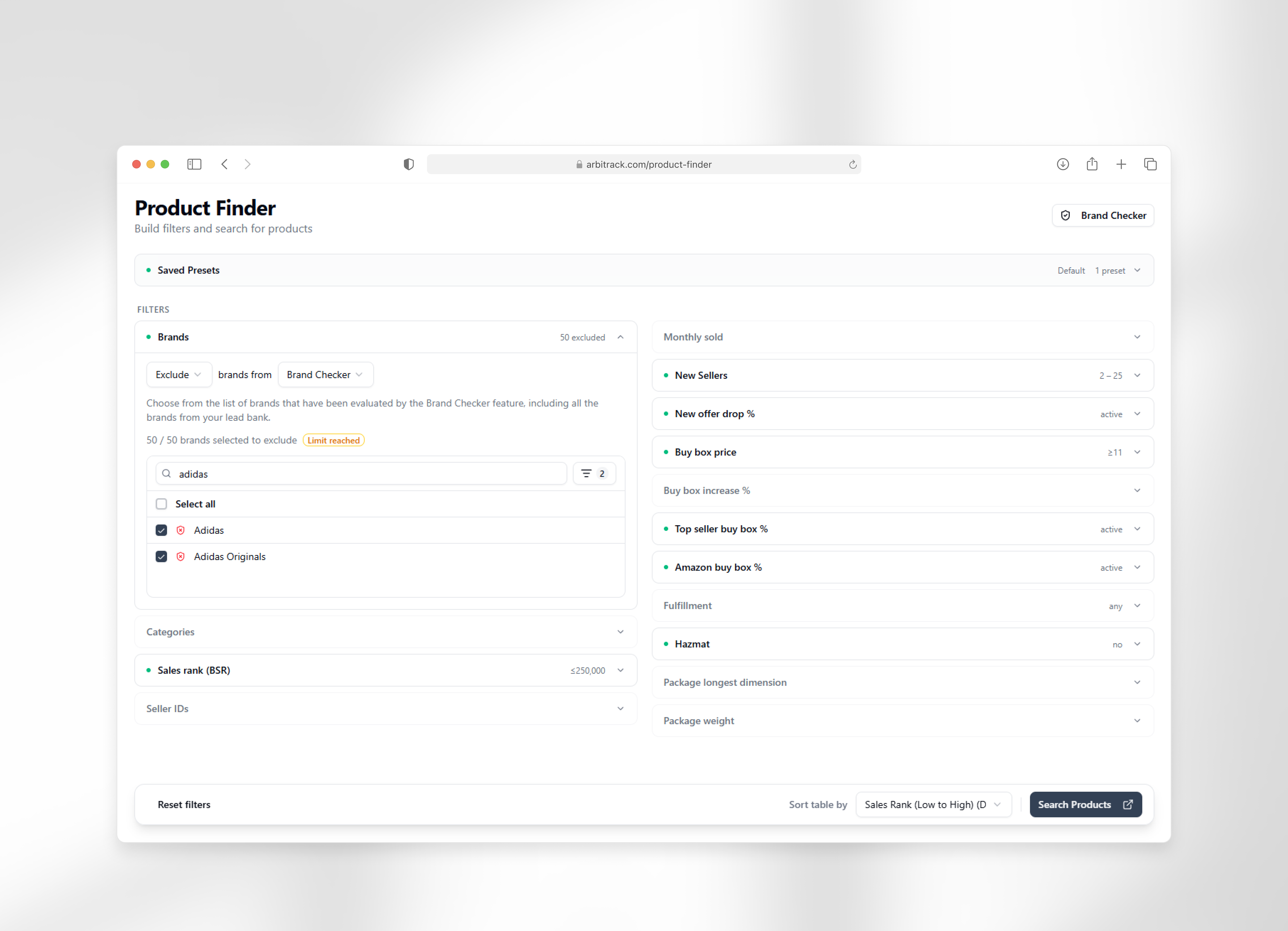 Arbitrack Product Finder redesign