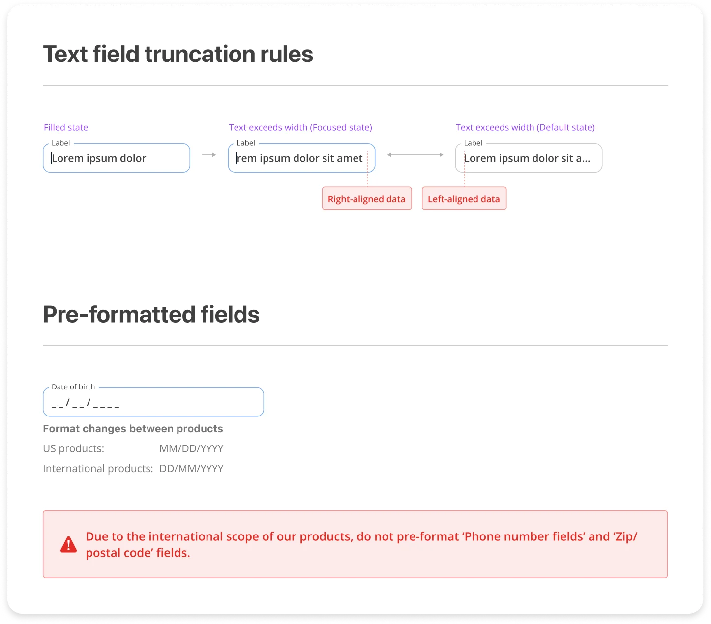 Text field component rules and usage guidelines