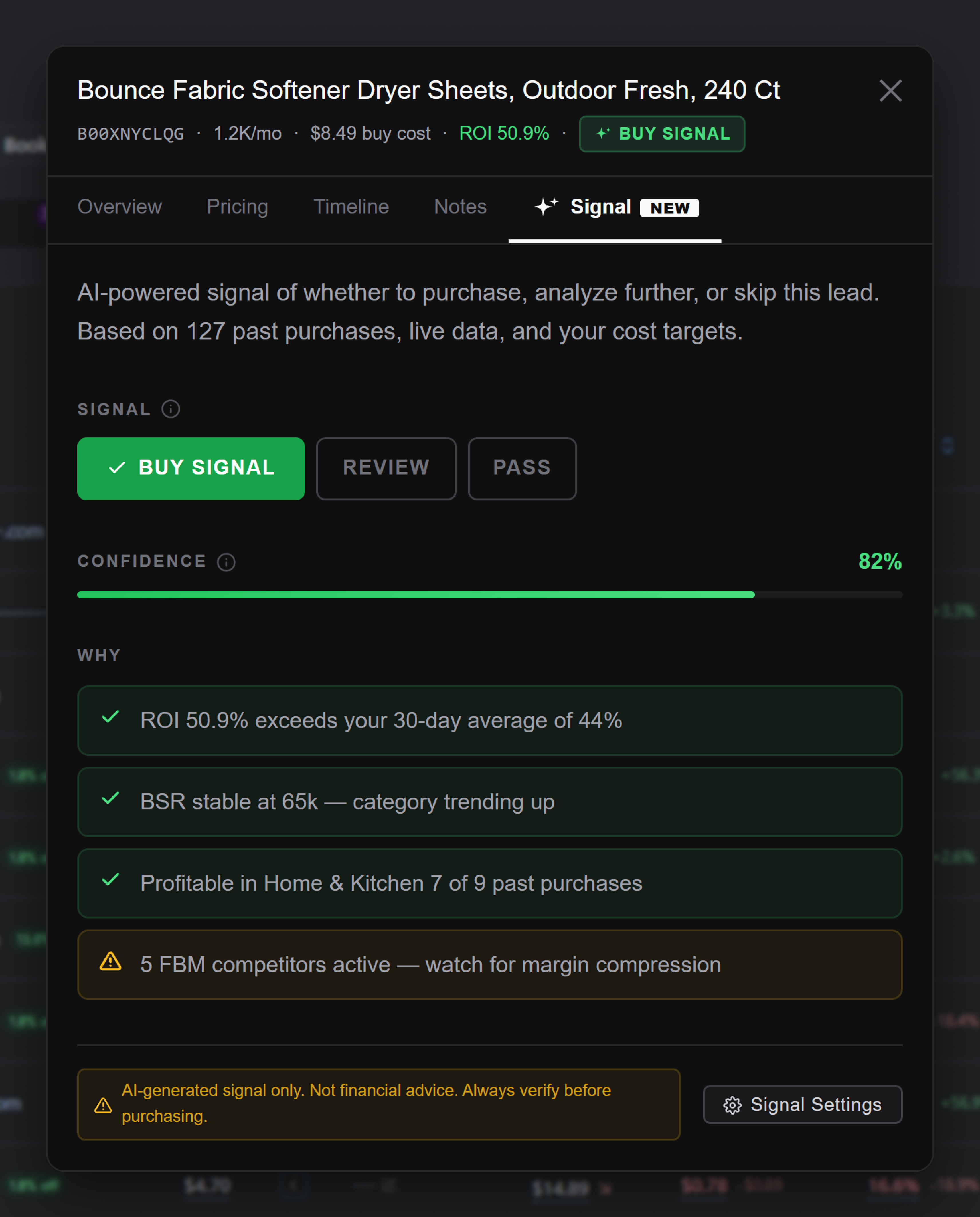 Decision Confidence — Signal tab concept mockup